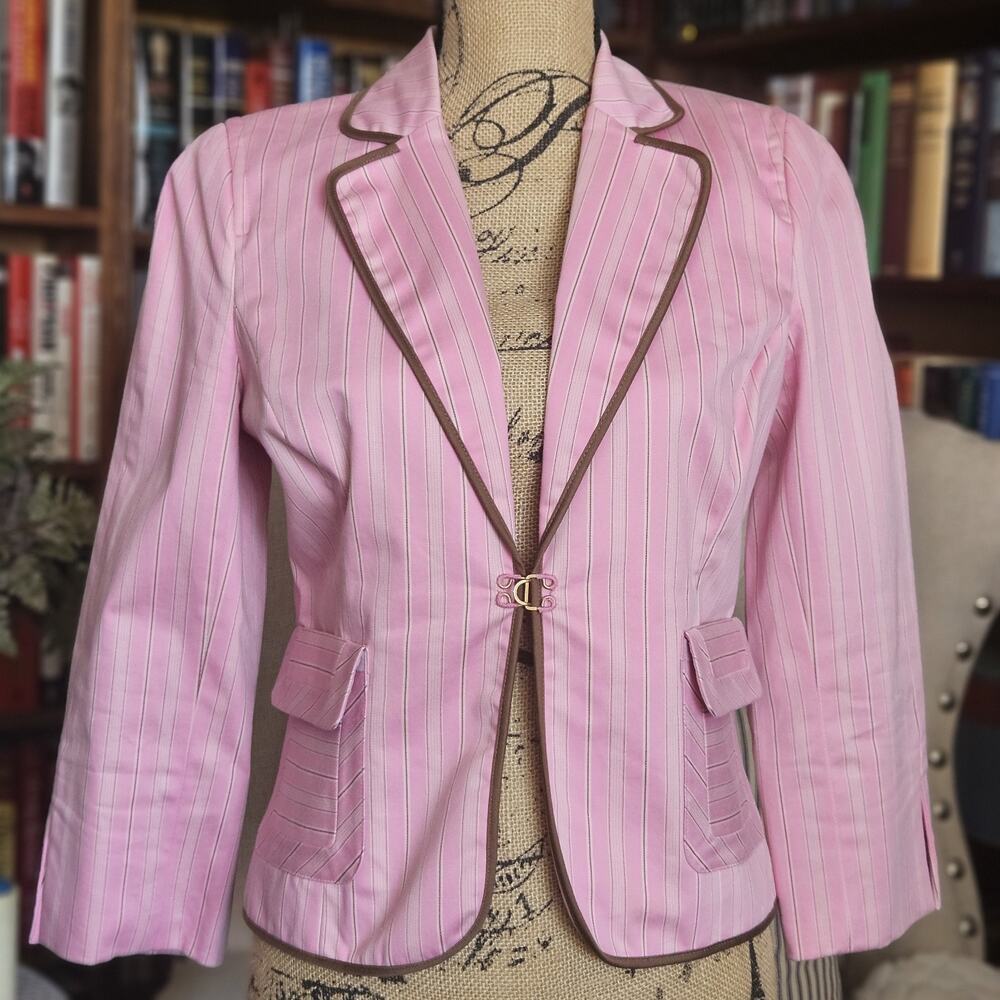 Express Design Studio Tailored Blazer Jacket 8 Pink Striped Preppy Career Travel